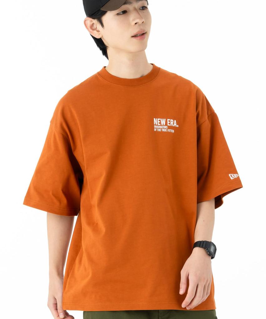 NEW ERA Short Sleeve Oversized Cotton Tee Typography Rust Orange S