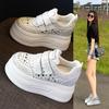 HC3591-8 Thick-soled Inner Height-increasing Muffin Mesh Rhinestone White Shoes Women's Spring New Sports and Leisure Shoes