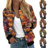 Women's Fashionable Casual Long Sleeve Halloween Print Round Neck Zipper Jacket