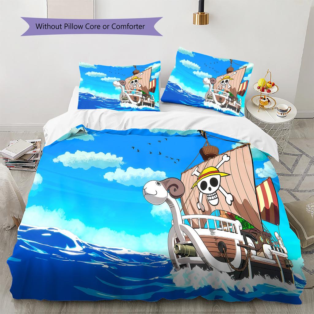 One Piece Monkey D Luffy Pattern Bedding Quilt Set Quilt Cover Pillowcase Home Birthday Gift(1 * duvet cover + 2 * pillowcase, without core)
