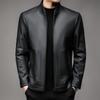 Мужская куртка из натуральной кожи, модная кожаная куртка для папы с воротником-стойкой, повседневная мужская куртка без необходимости глажки