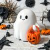 Cute Resin Smiling Ghost with Pumpkin Bag Halloween Decoration Statues Tabletop Ornament Perfect for Spooky Halloween Home Decor