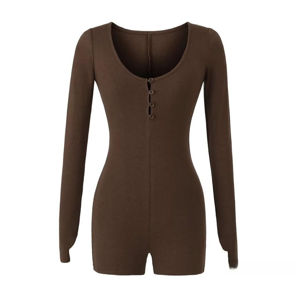 Sexy Slim Fit Cotton Blend Long Sleeve T Shirt With Button U Neck For Spring