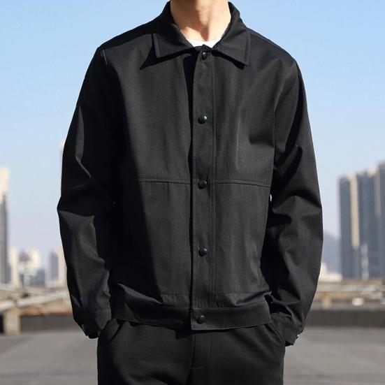 Мужская куртка с лацканами, длинным рукавом, застежкой на пуговицы, пальто с боковыми карманами, весна-осень, однотонная повседневная верхняя одежда