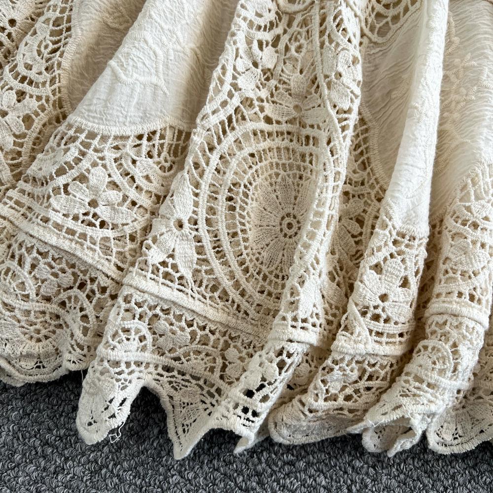 Dimanaf 2025 Новое летнее женское длинное трикотажное платье с рукавами, модные кружевные платья, повседневные свободные