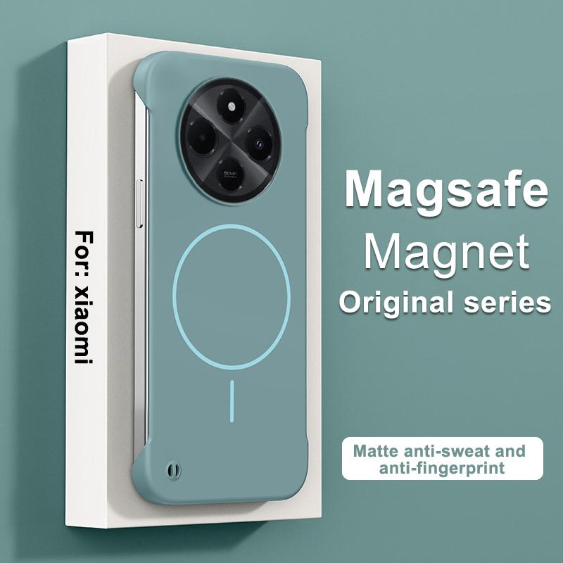 Ультратонкий безрамочный магнитный чехол для Redmi 14C Magsafe Беспроводная зарядка Жесткий ПК Матовый Ударопрочный Чехол для POCO C75 Накладка