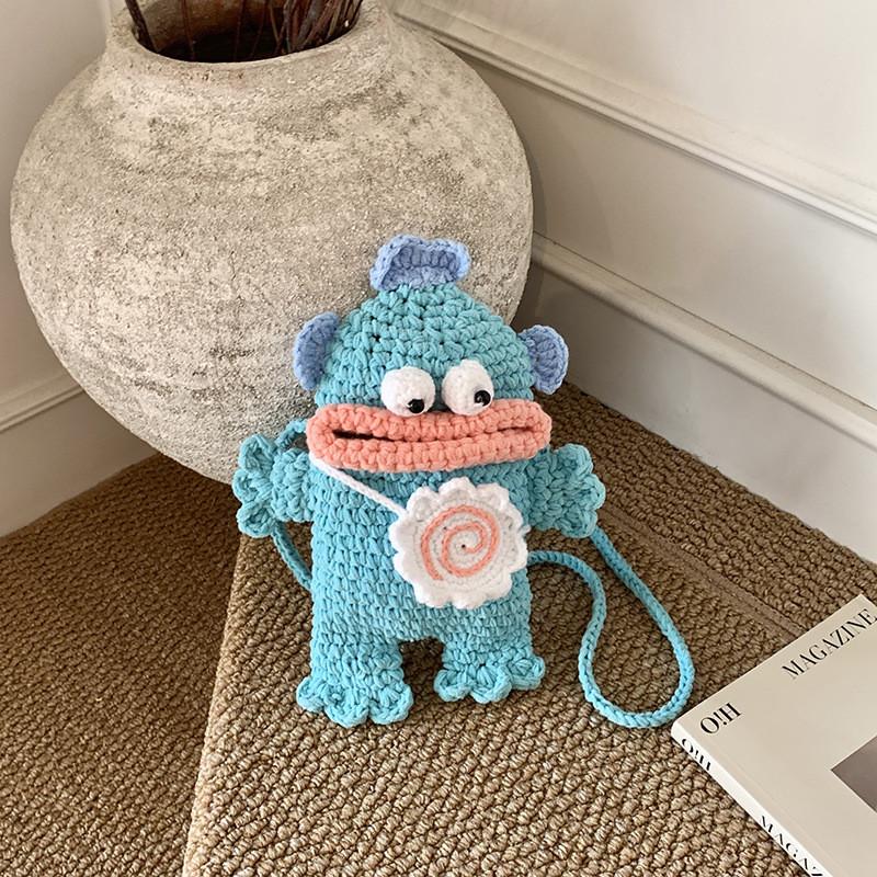 Hangyodon Knitted Fabric Crossbody Small Square Bag For Casual Daily Outfits