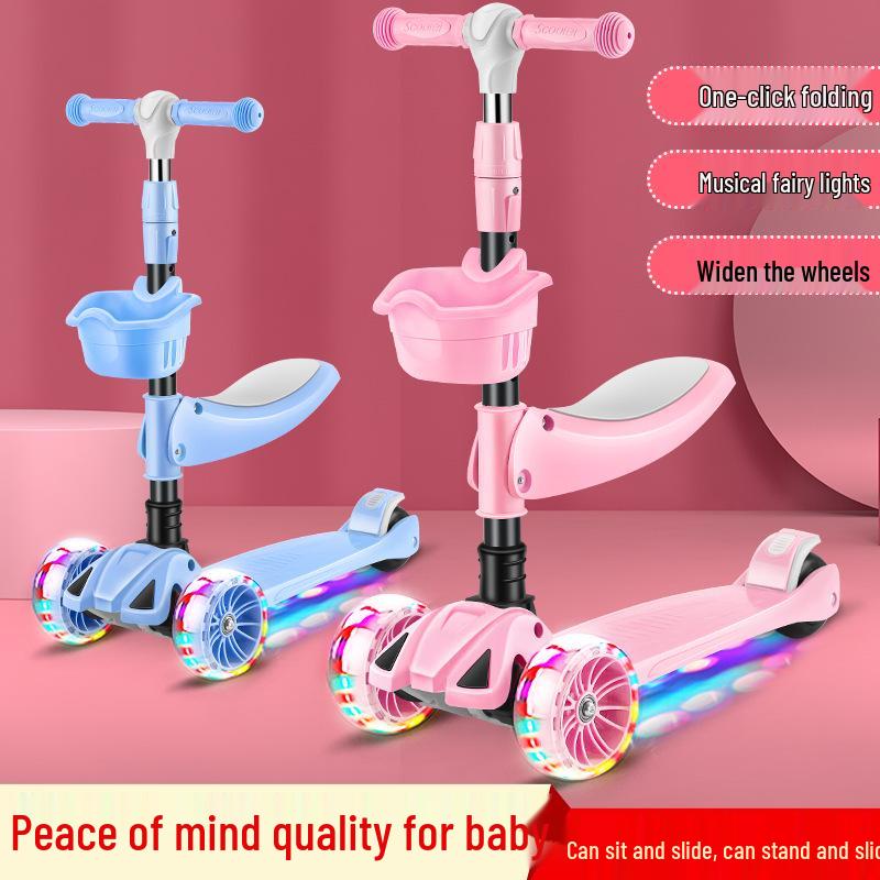 Three-in-One Foldable Children's Scooter with Flashing Pedal