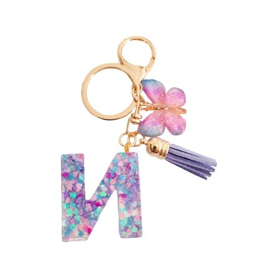Butterfly Initial Letter Keychain Pendant Exquisite Practicality Backpack School Bag Decoration Purple Alphabet Keychain for Girls Women
