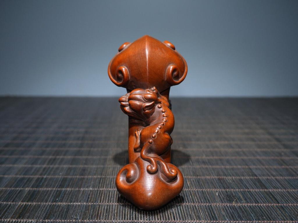 Chinese Antique Vintage Boxwood Carving Exquisite Pixiu Ruyi Statue Figurines