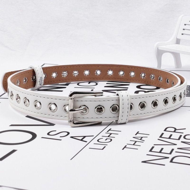 Fashionable White Belt With Full Hole Design Elegant Pu Buckle For Students