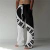 Men's Loose Casual Solid Color Trousers Elastic Tie Piano Keys Printed Straight Pants