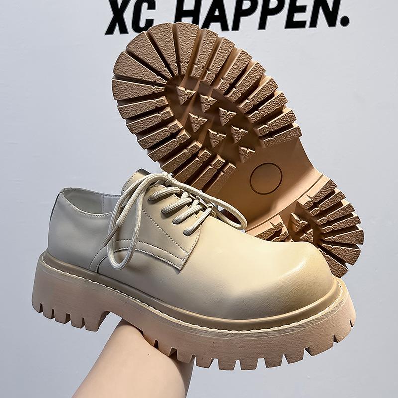 White light luxury style big head leather shoes men's green sole heightening casual loafers women's fashion simple style 32057-A