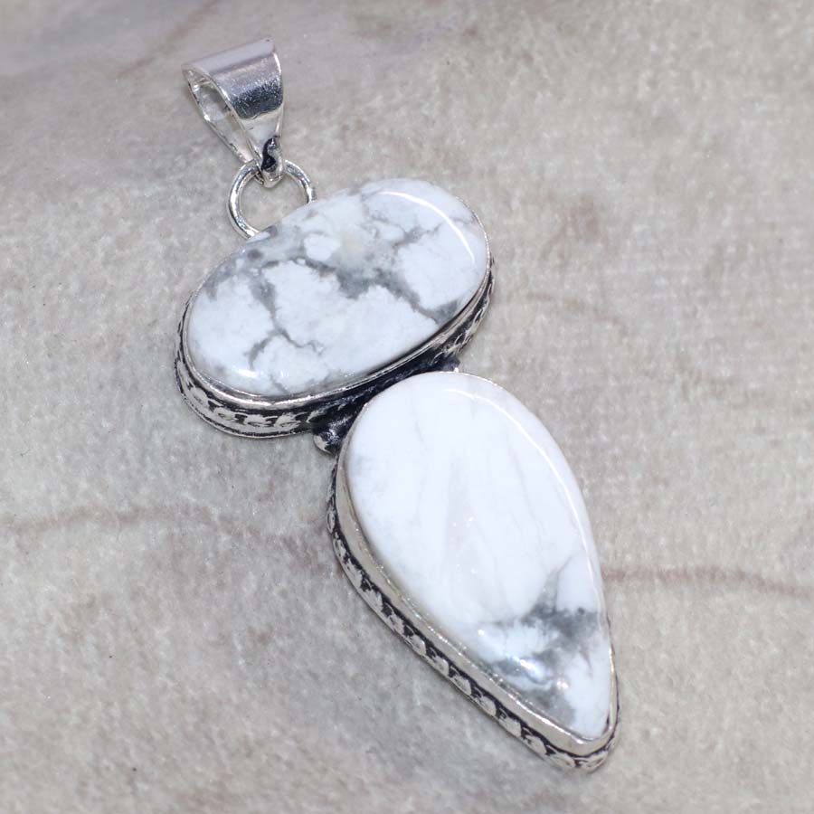 Long Howlite 925 Silver Plated Pendant 2.1" Daily Wear Gift New Year Vibes a0g80