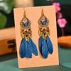 Bohemian Long Feather Drop Dangle Earrings For Women Beaded Handmade Carved Heart Enameled Earrings Boho Vintage Indian Zircon
