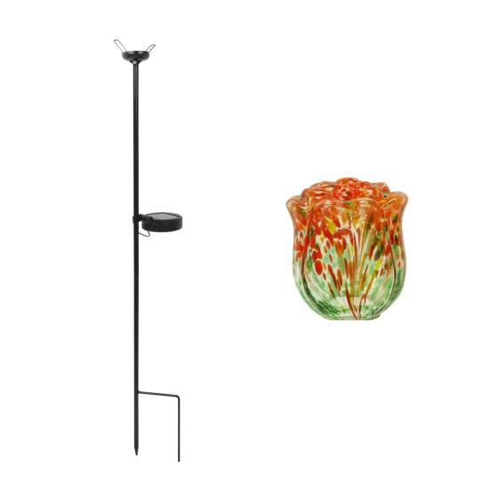 Waterproof Metal Solar Pathway Stakes Glass Rose Light, Colorful Garden Powered Lights Snail Light with Ground Stake for Lawn Patio Yard Decor