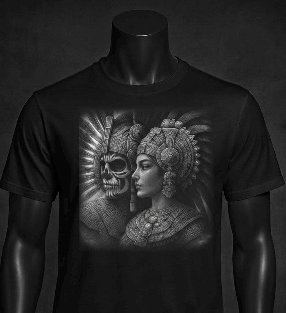 Mythical Aztec Romance T-shirt - Warrior & Princess Graphic