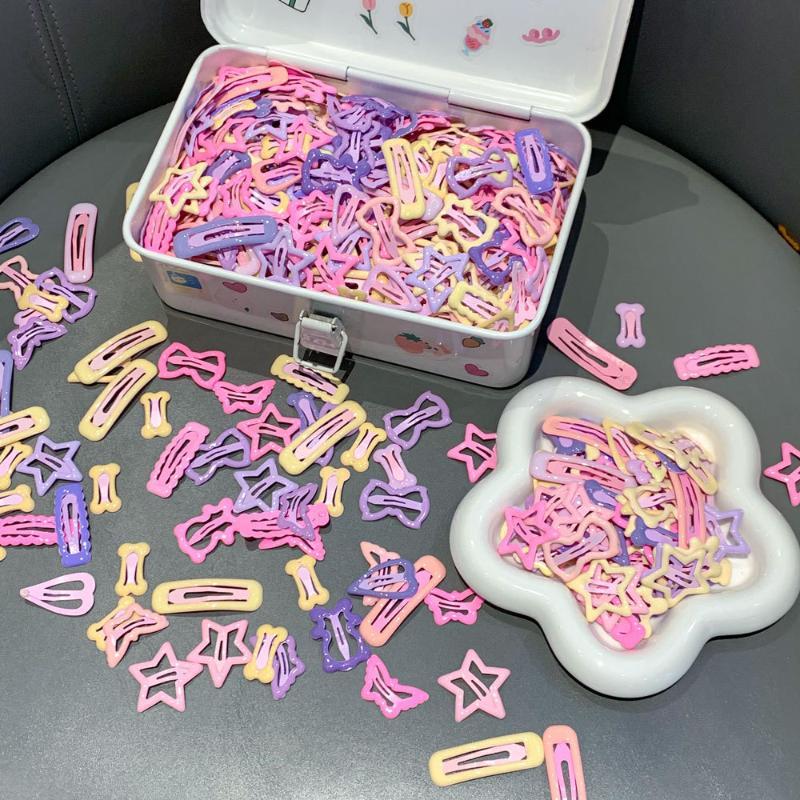 Star Hair Clips Y2K Sweet Dopamine Candy Shade Hollow Barrettes 9 Pack No-damage Hair Accessories for Prom Wear