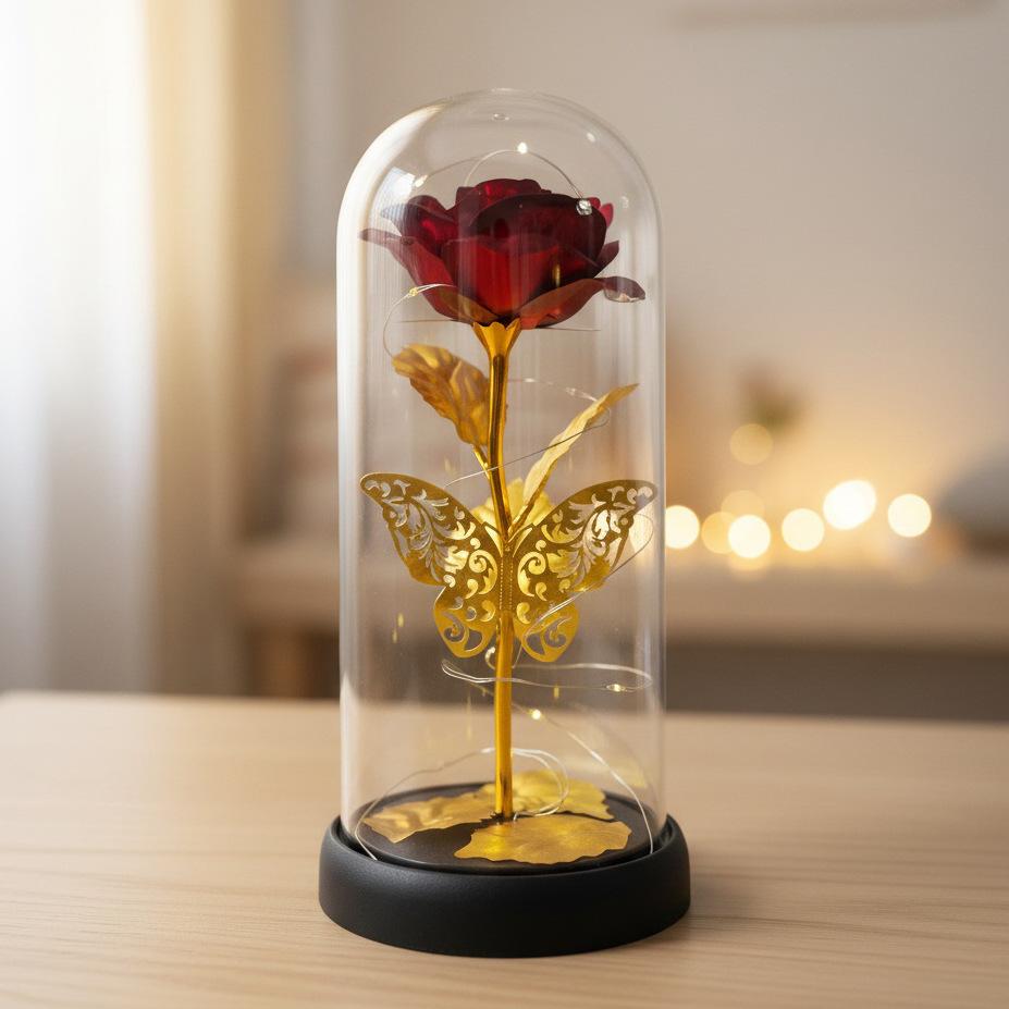 Gold foil rose glass cover Qixi Festival Valentine's Day gift creative ornament Mother's Day Christmas gift
