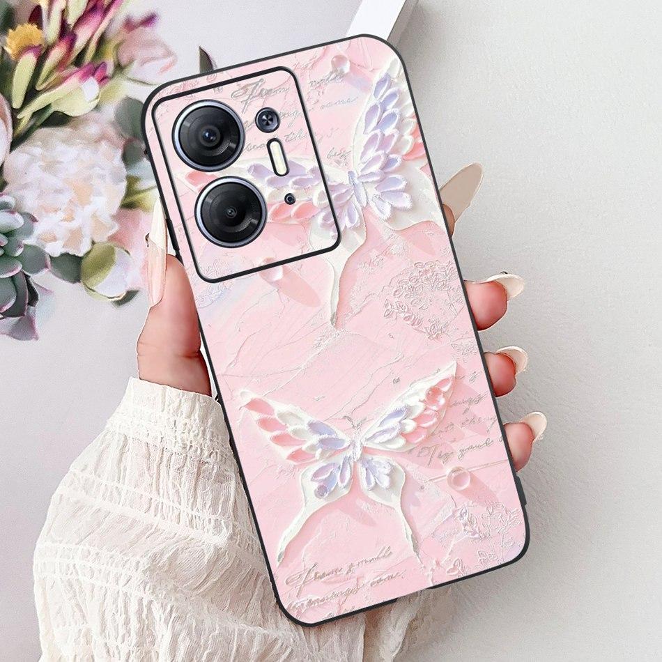 For Infinix Hot 30 5G Elegant Butterfly Cat Printed Phone Case For Infinix Hot30 5G X6832 Black Silicone Soft TPU Cases Bumpers