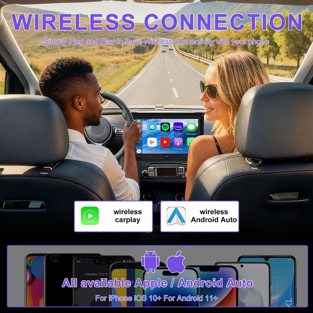 Portable Wireless CarPlay & Android Auto Adapter Buttons Control USB Wireless Easy Connection Plug Play GPS Support 119