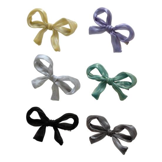 Girl Hairpin Pearlescent Luster Bowknot Decor Non-Slip Design Bangs Side Half-Tied Hair Clip Hair Accessories