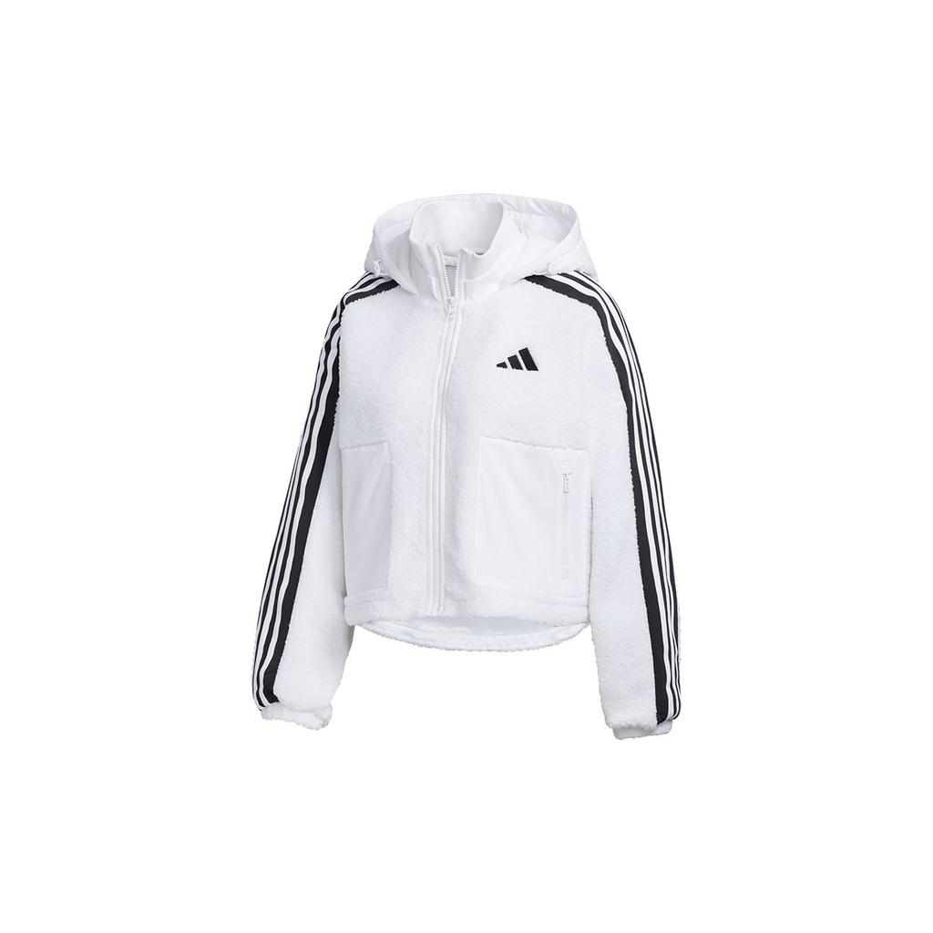 Adidas Color Block Sherpa Warm Casual Hooded Jacket Women Jackets Han-Jade-White GM1424