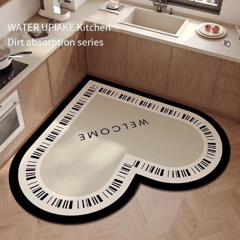 1PC French Light Luxury Heart-Shaped Kitchen Floor Mat With Diatomaceous Mud For Easy Care Waterproof Non-Slip Carpet