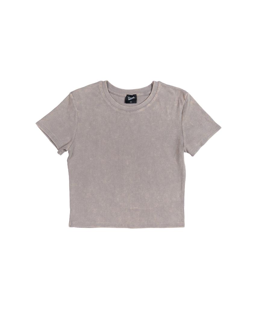 CREAM SODA LAB Pigment Ribbed Slim Crop Short Sleeve T-Shirt Khaki