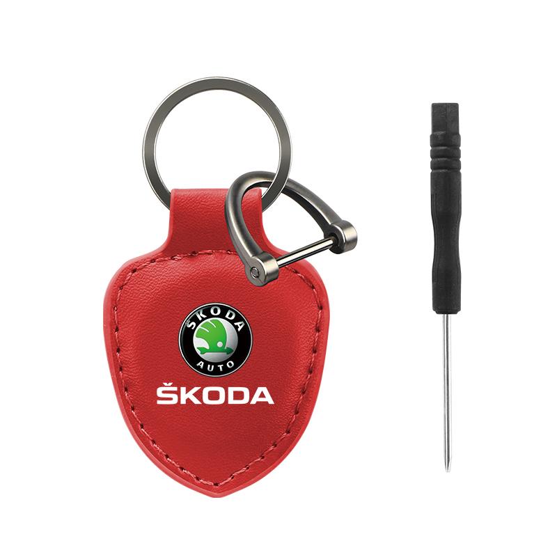 YSAG7 PU Leather Keychain Double Sided Car Keychain Key Accessories New Simple Unisex Keyrings valve core For Skoda KAROQ FABIA YETI