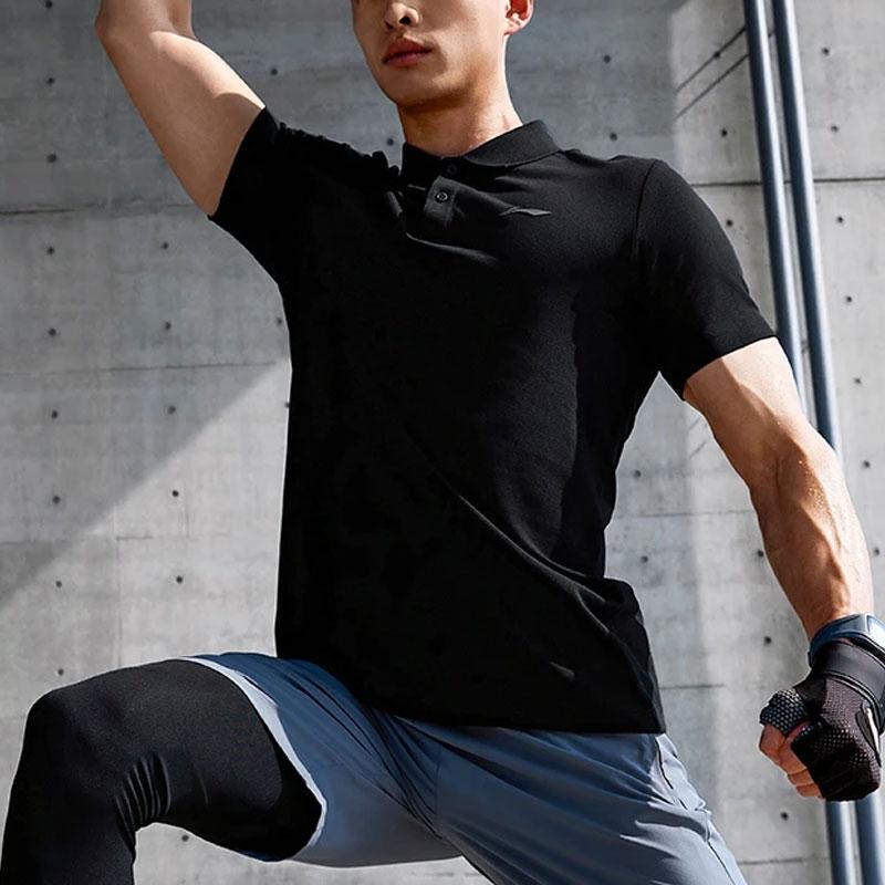 Мужская рубашка-поло Li Ning Fitness Series, однотонная, повседневная, прочная, с коротким рукавом, черная APLU117-1