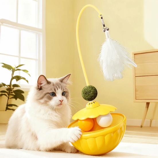 Интерактивная качающаяся игрушка-кошка, лакомство-дозатор для котят, многофункциональная игрушка с дразнилкой-пером, дорожкой и шариком для домашних кошек, для тренировок и игр