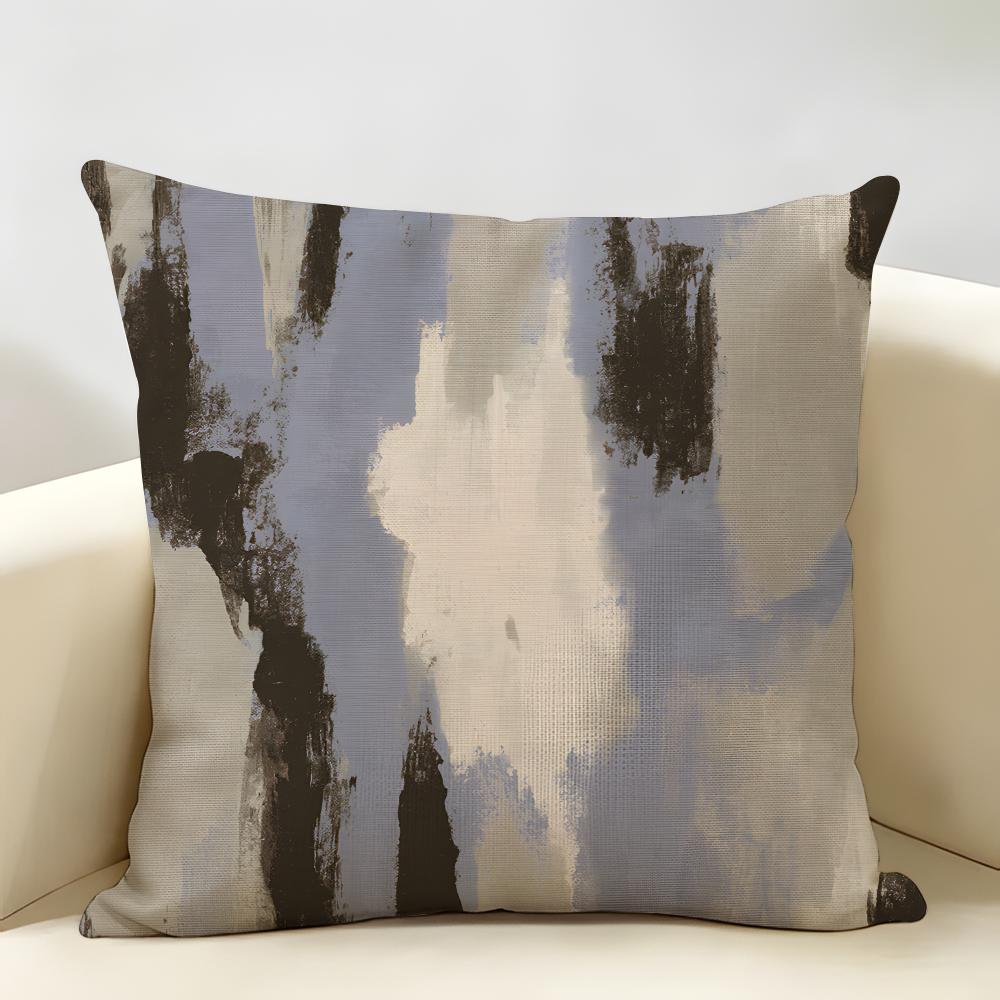 Blue Modern Gradient Design Cushion Cover Natural Linen Organic Fabric Double-Sided Printing Breathable Perfect For Home Decor