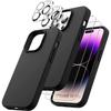 Protective Case - BOOLING - for iPhone 14 Pro - Black Silicone - 2 Tempered Glasses - Non-slip