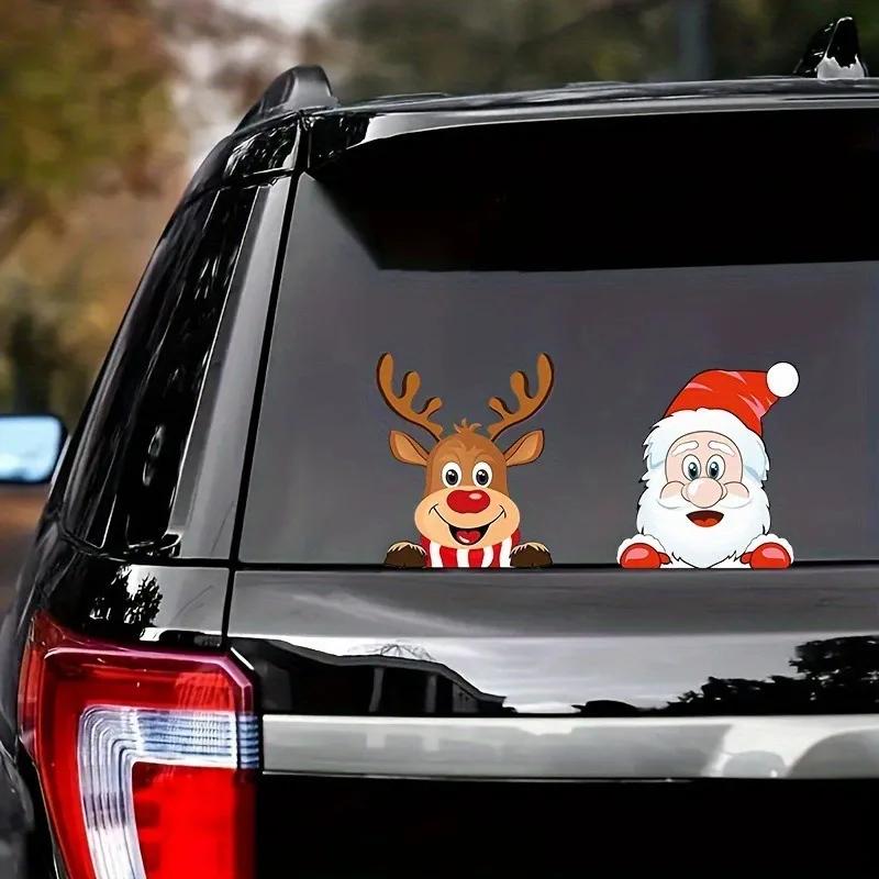 Christmas Car Sticker Santa Claus Reindeer Stickers Waterproof Decor Cover Scratches Car Window Style Durable Decals 1PC