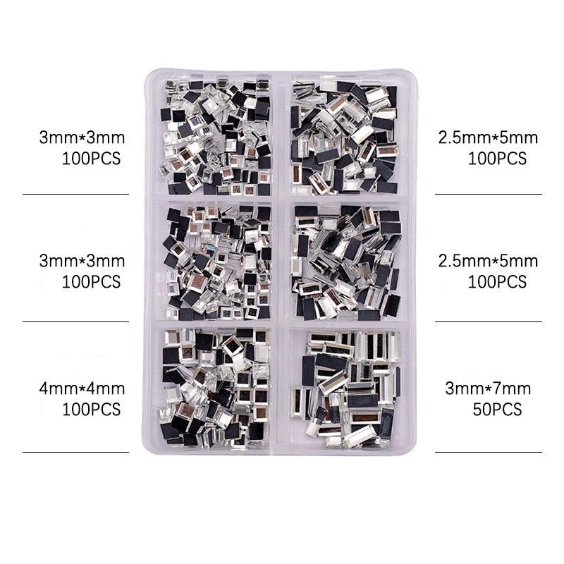 6 сеток/коробка, разные размеры, стразы с плоской задней стороной AB для ногтей, хрустальное стекло, драгоценные камни, ювелирные изделия с бриллиантами, аксессуары для украшения ногтей