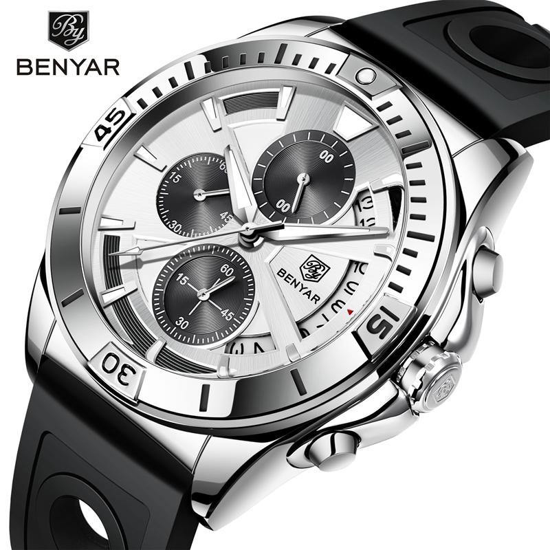 BENYAR Watches Mens Top Brand Luxury Clock Casual Phase Men Watch Sport Waterproof Quartz Chronograph