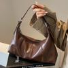 Versatile PU Leather Shoulder Bag for Women Monochromatic Textured Crossbody Bags Fashionable and Trendy Large Capacity