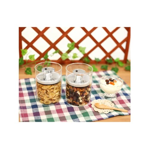 Airtight Glass Canister, Slim Air Reducer, 900cc, Medium, Silver, F9483