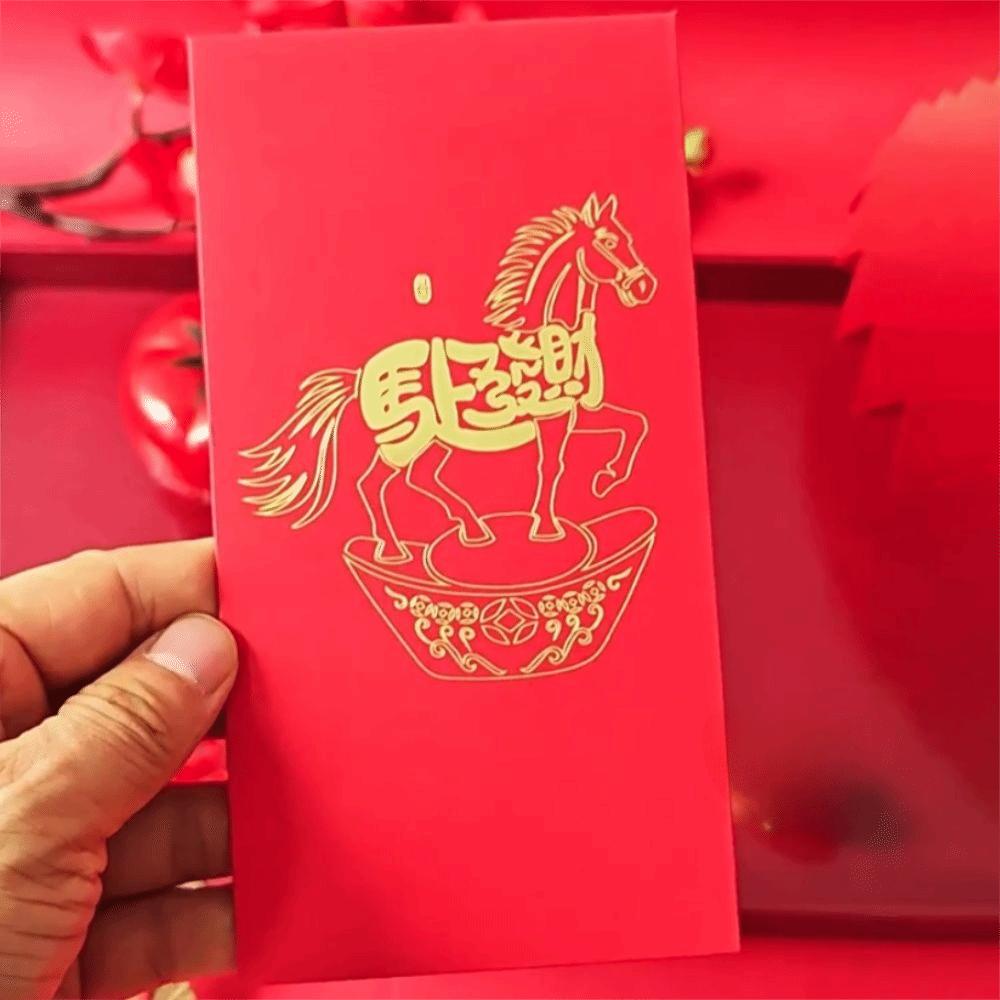 6pcs Blessings Printing 2026 Horse Year Red Envelope Mixed Pattern Red Packet HongBao  Birthday