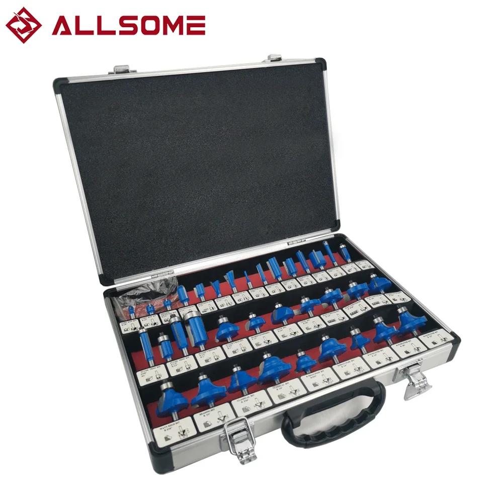 Allsome Набор из 35 фрез с хвостовиком 1/4 дюйма, фрезерный инструмент с наконечником из карбида вольфрама, набор фрез для деревообработки