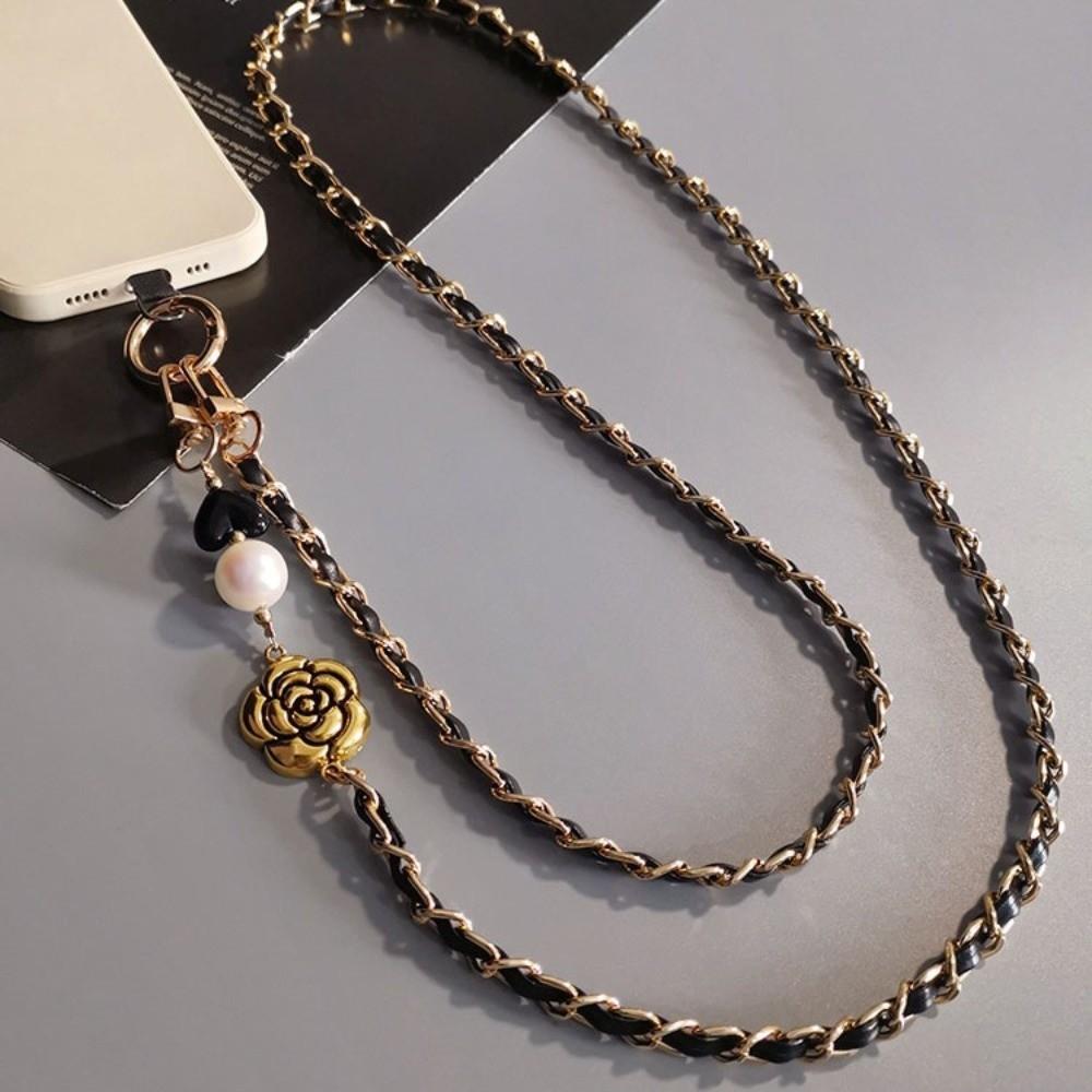 Camellia Crossbody Phone Rope Metal Chain Mobile Phone Strap Outdoor Travel