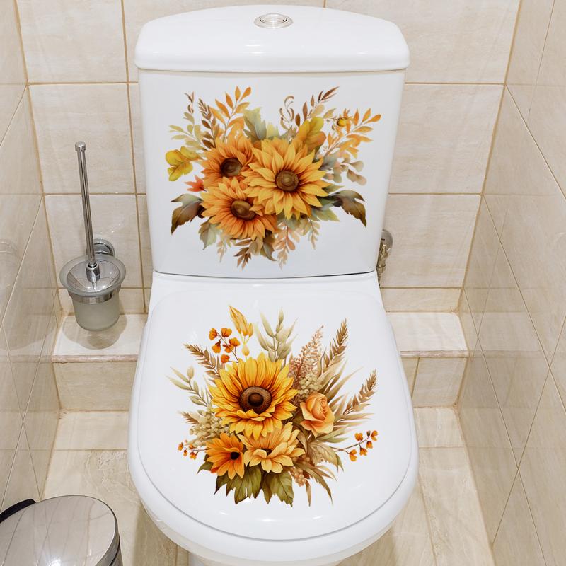Sunflower Bouquet Wall Sticker Peel Stick Waterproof Floral Decor for Home Bathroom Toilet Living Room Walls