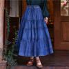 Johnature Woman Spring Casual Splicing A-Line Skirts Solid Color Cotton Vintage Retro Chinese Style Skirts