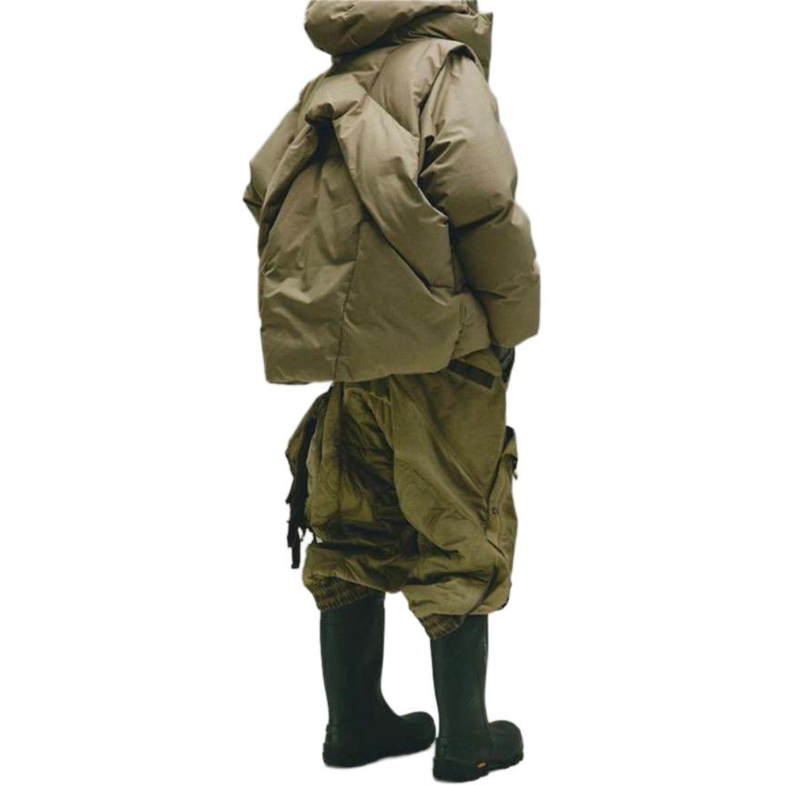 Adidas Originals X Hamcus FW23 Однотонный пуховик на молнии с капюшоном и тремя полосками с логотипом, верхняя одежда унисекс цвета хаки IY5050