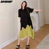 Summer Plus Size Fashion Women Elegant Lady Long Dress Black Clothing Loose Pleated