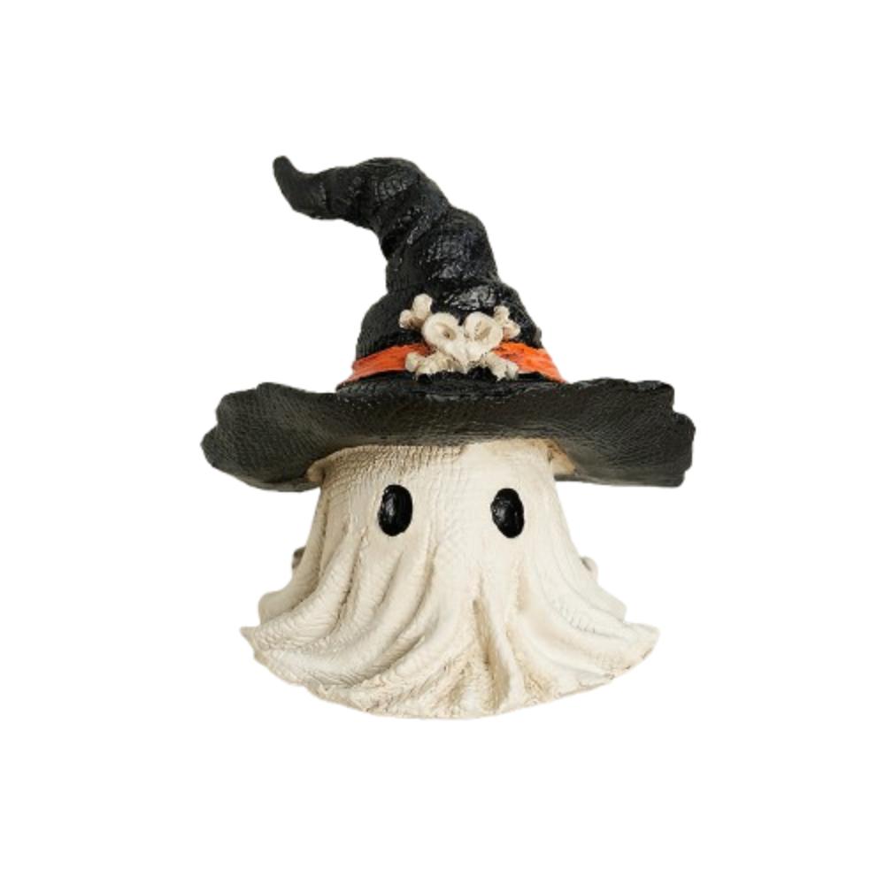 Cartoon Cute Halloween Ghost Figurine White Resin Crafts Hat Ghost Statue Handmade Halloween Ornaments Haunted House