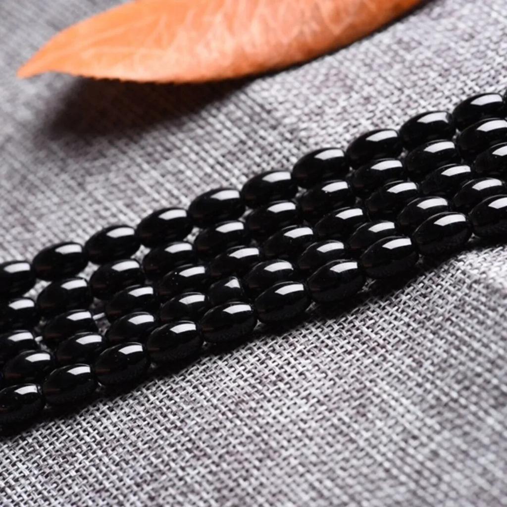 6X9/8X12mm Rice Shape Black Agate Onyx Loose Beads Women Men Jewelry Making Design DIY Necklace Carnelian Stone Accessory Crafts
