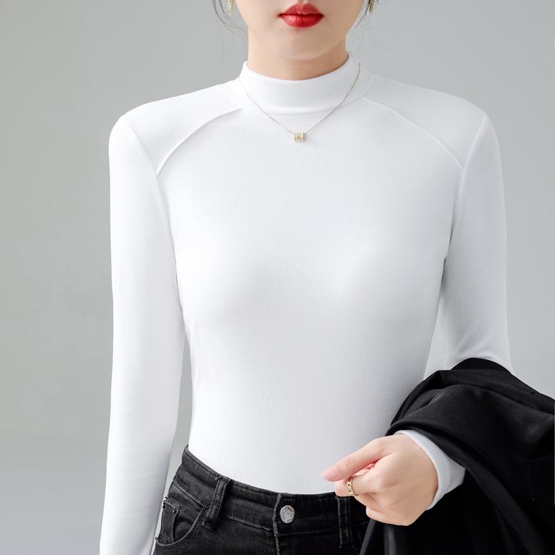 Осенне-зимняя женская блузка, теплая рубашка с длинными рукавами и полувысоким воротником