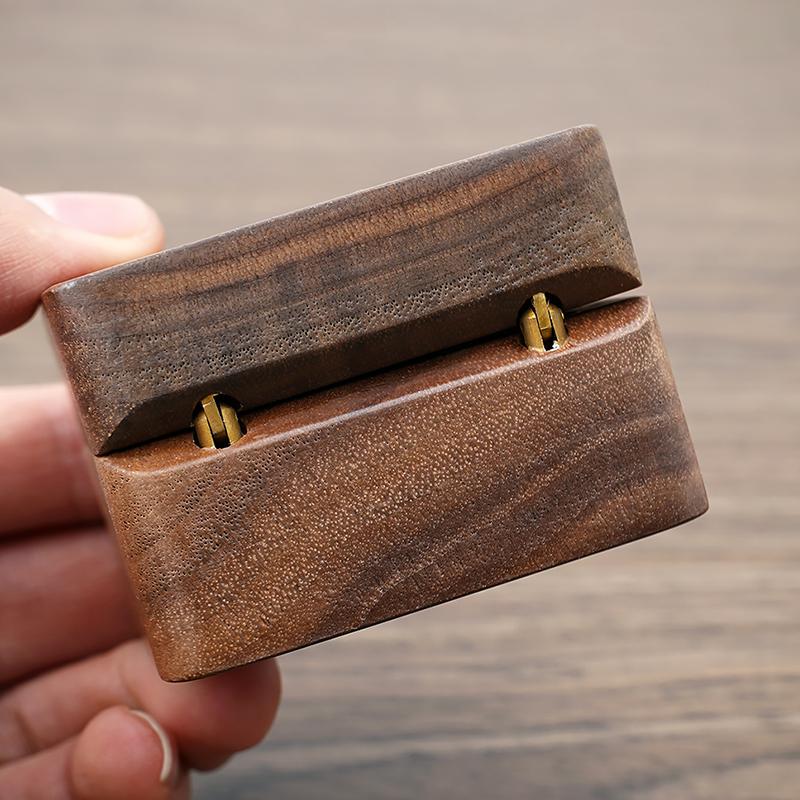 Square Wooden Ring Box for Couple - Walnut Engagement Ring Case, Wedding Jewelry Gift Box Organizer